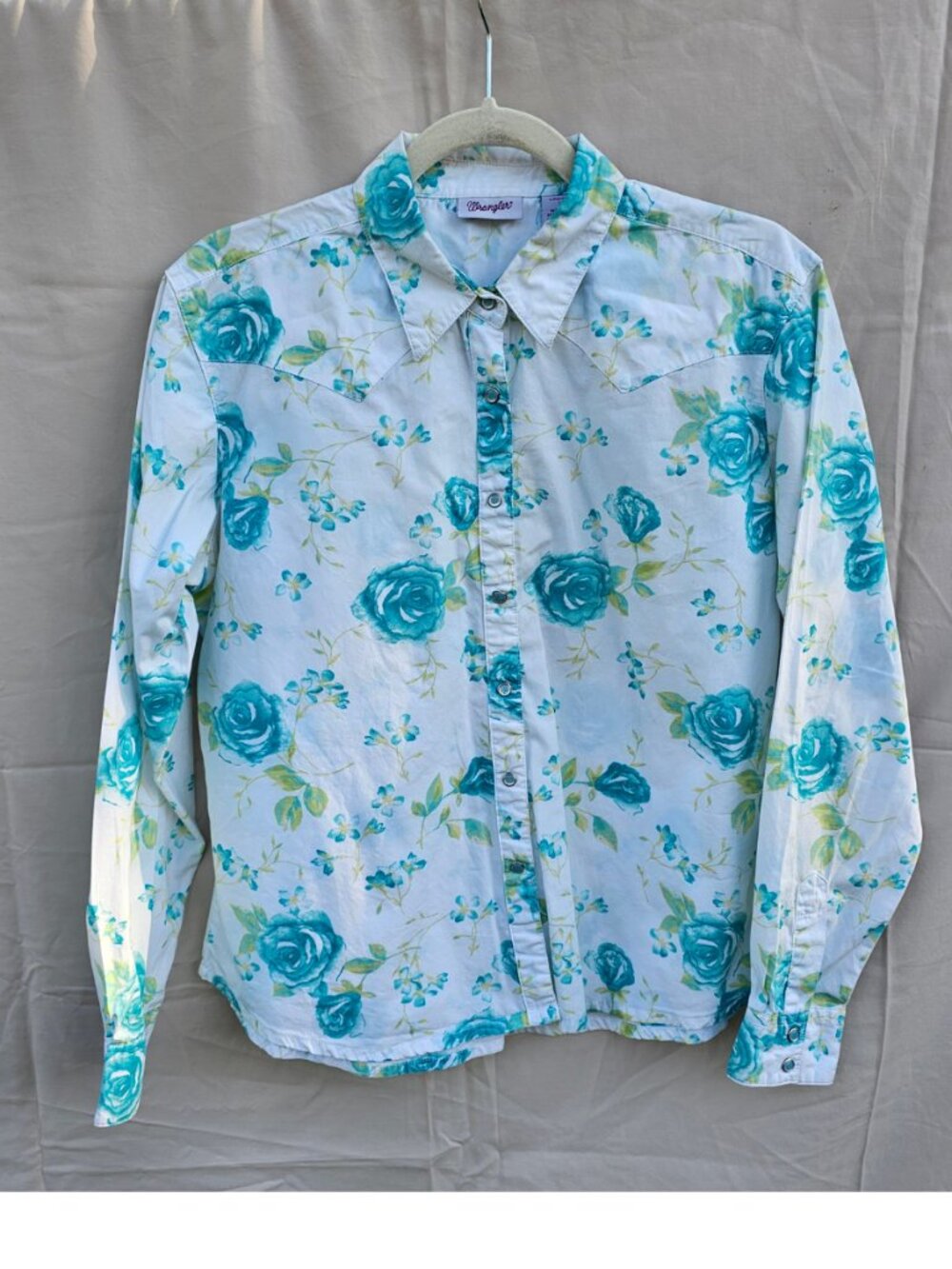 Wrangler Floral Western Snap Shirt - Women's Size Large - White with Turquoise